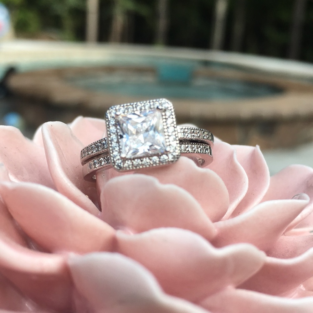 Princess cut SS CZ Bridal Set - Sz 7